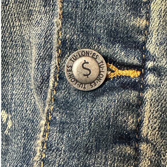 Tulones distressed splash paint stained long sleeves jean jacket size XS - Picture 8 of 15